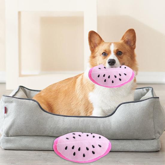 Dog Squeaky Plush Toy Watermelon Shape Teeth Cleaning Toy Interactive Stuffed Fruit Dog Chew Toy for Small Dogs