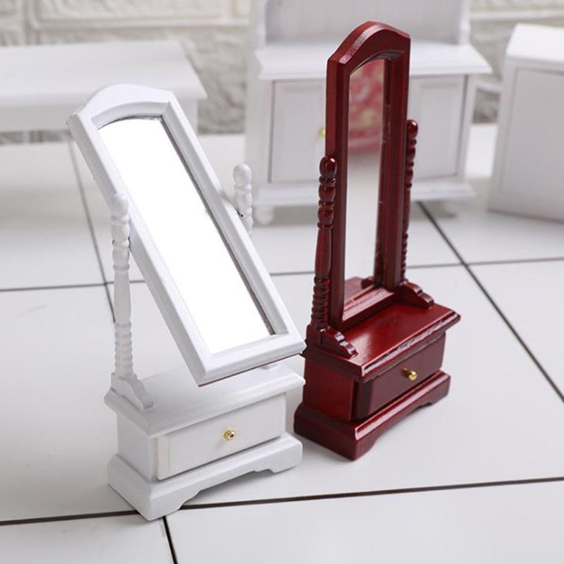 1:12 Mini Doll House Full-Length Dressing Mirror Model with Drawer Accessory Room Furniture Toy