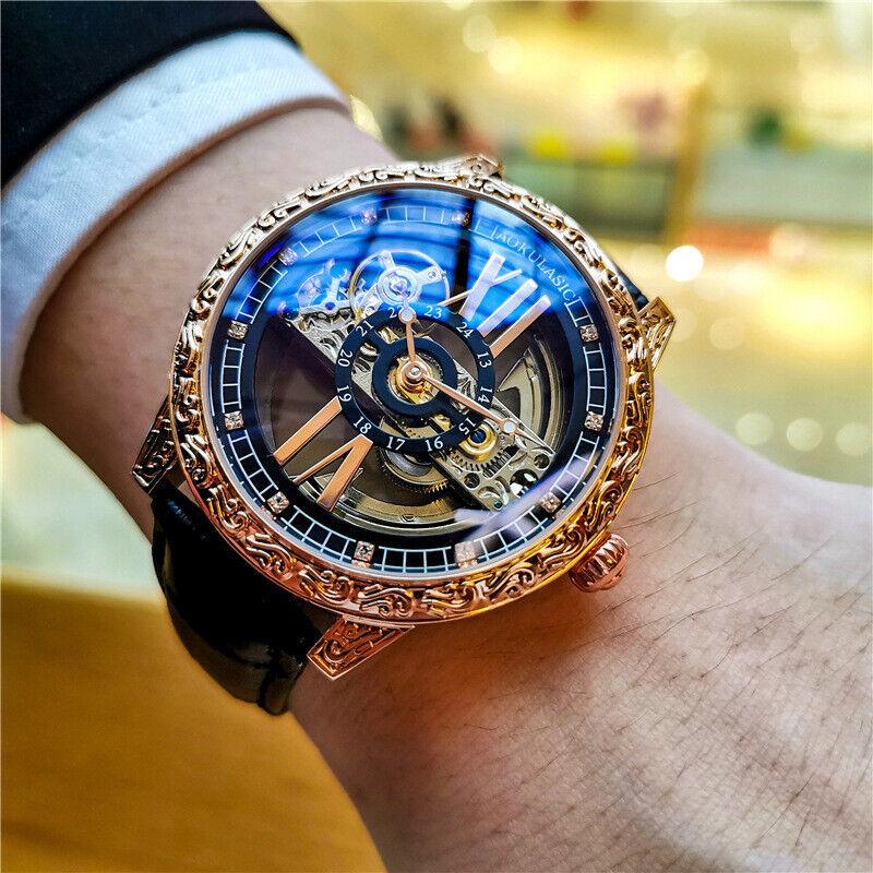 

Мужские автоматические механические часы Высококлассные Красивые Люминесцентные Водонепроницаемые часы розового золота/чёрный