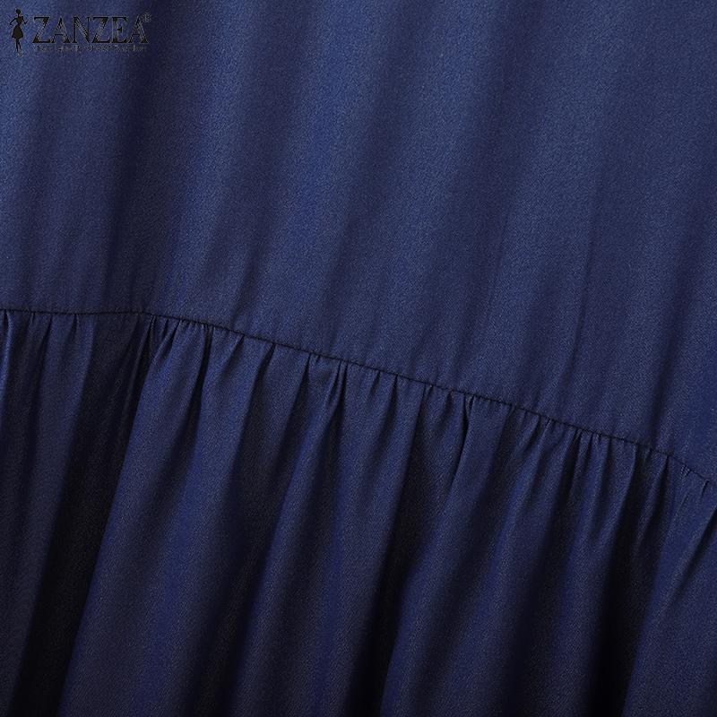 ZANZEA Women Casual Round Neck Half Sleeve Loose Dress