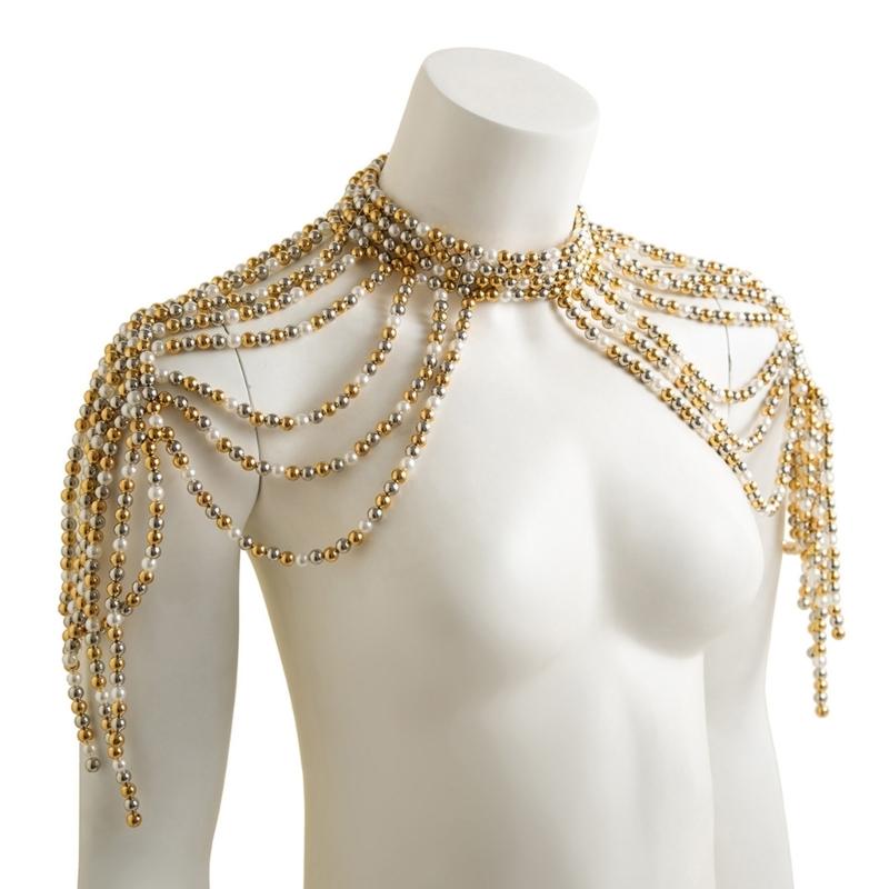 Handgefertigte Perlen Halskette Luxuriöser Halsreif Vintage Quasten Kragen Schmuck Elegante Perlen Schulterkette Handbestickt