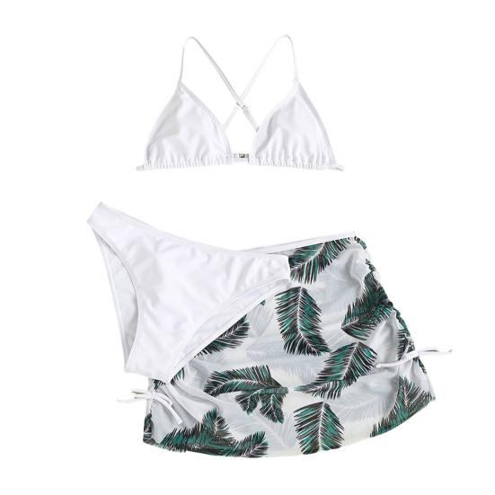 

Комплект купальника для девочек из 3 предметов с принтом листьев: топы бикини, трусики, юбка. Купальник быстросохнущий для пляжа, бассейна. 140cm белый