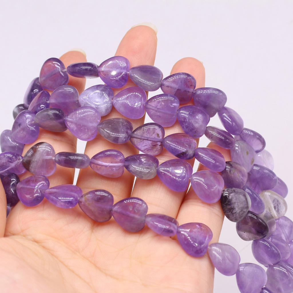 16Pcs/String, Spiritual Healing Crystal Heart Beads, Bohemian Style Natural Stone Rose Quartz Gemstone Loose Spacer Beads for Jewelry Making DIY Craft