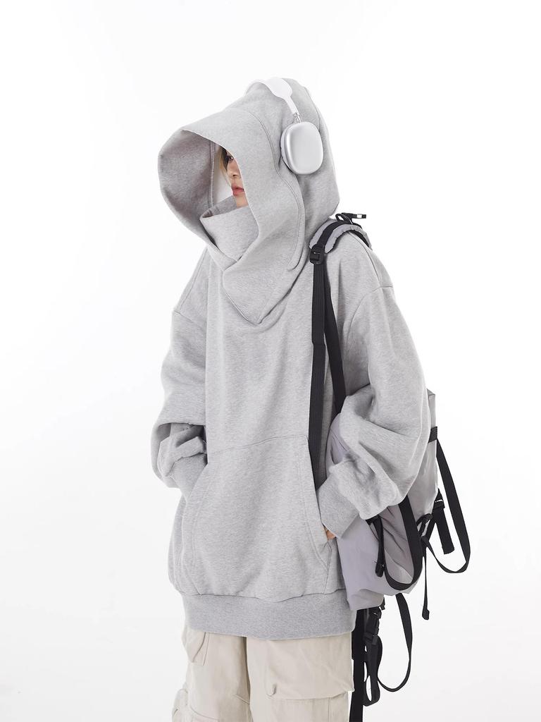 Unisex Trendy High-Collar Hooded Jacket with Velvet Lining for Social Anxiety