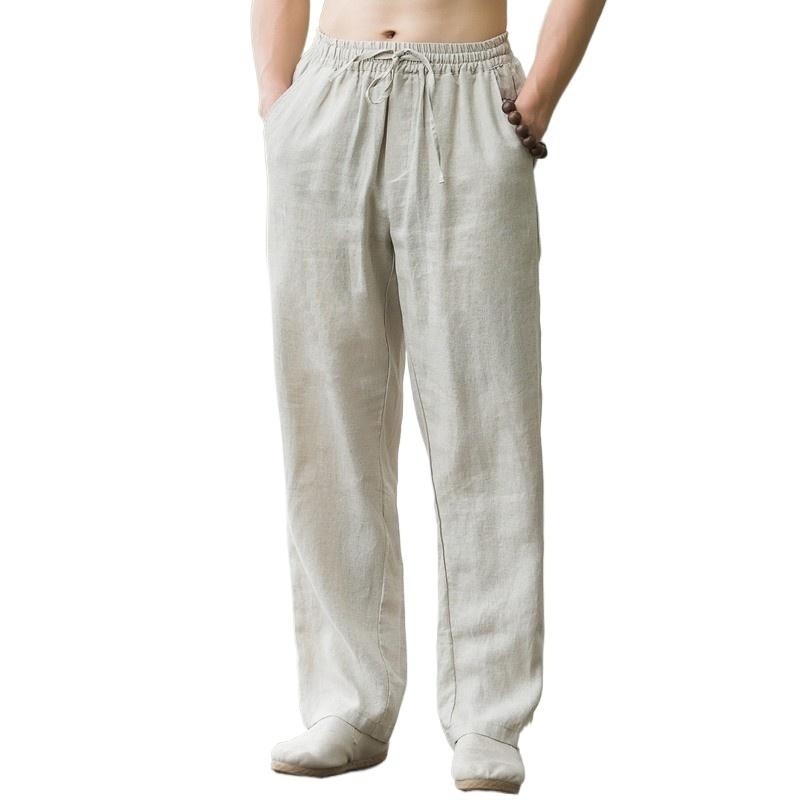 Men's Linen Pants Sweatwear Solid Color Breathable Trousers Cotton Fitness Lightweight Casual Men Beach Pants
