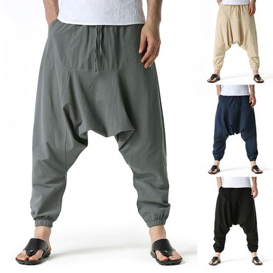 Drop Slacks Deep Crotch Mid-Rise Drawstring Elastic Waistband with Large Capacity Pockets Loose