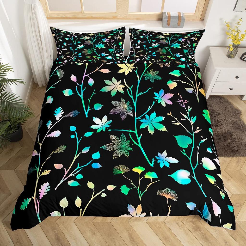 Ginkgo Leaves King Queen Duvet Cover Black Golden Ginkgo Biloba Leaf Bedding Set Botanical Quilt Cover Polyester Comforter Cover