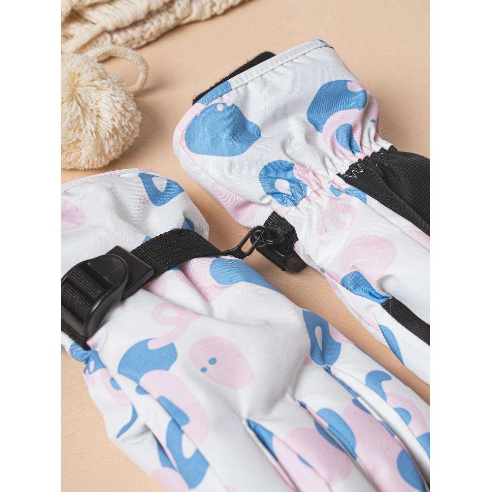 Daiso Pattern Point Ski Gloves White Blue