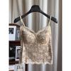 Women French Lace Fleece Lined Camisole With Built-in Bra Beauty Back Slim Fit Thermal Cami Top For Fall Winter
