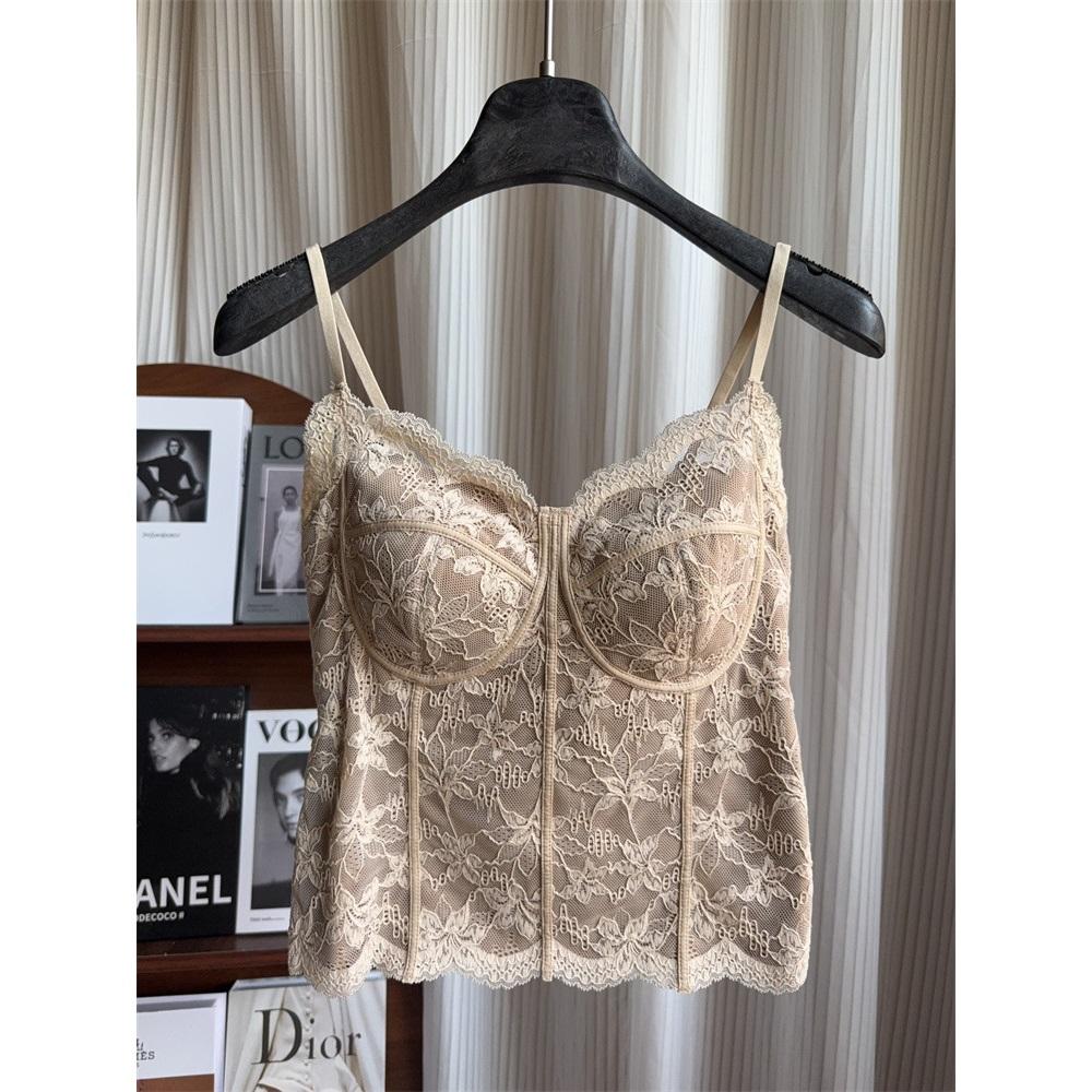 Women French Lace Fleece Lined Camisole With Built-in Bra Beauty Back Slim Fit Thermal Cami Top For Fall Winter