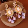 Vintage Palace Style Pendant Earrings, Floral Portrait Tassel Earrings, Light Luxury High-End Earrings, Vacation Earrings