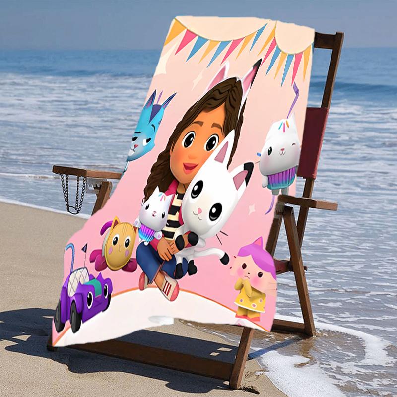 proof beach towel with a Gabby's Dollhouse2 pattern - soft,absorbent,quick-drying,machine washable - perfect for swimming,camping,bathing