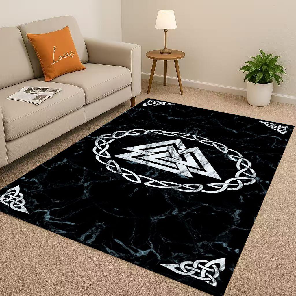 Classic Nordic Viking Totem Vegvisir Rune Valhalla Valknut Living Room Non-Slip Area Rug Carpet for Bedroom Sofa,Home Doormat