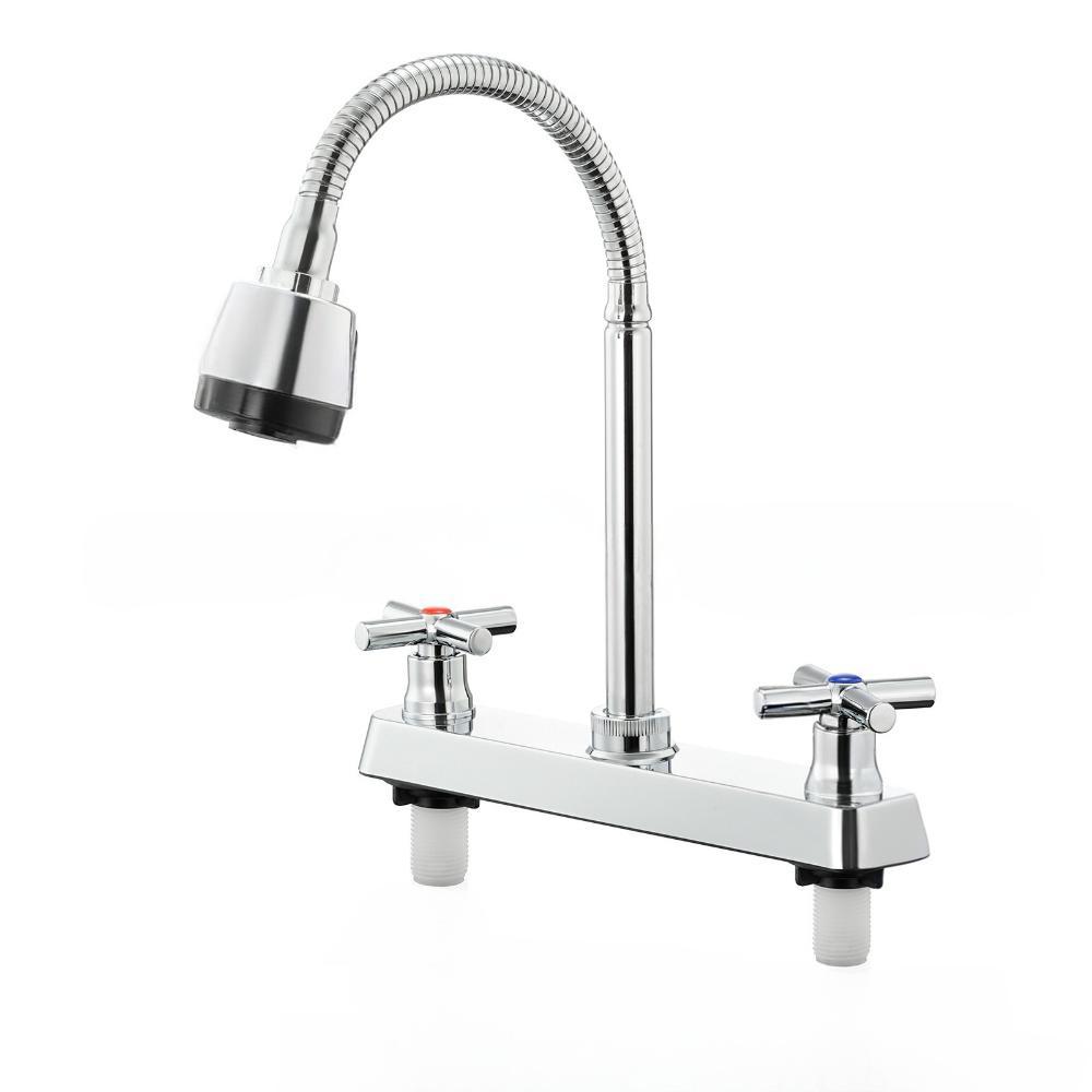 Kitchen Flexible 360° Rotatable Faucet Dual Handle Hot and Cold Water Faucet Splashproof 2 Outlet Modes Kitchen Tap