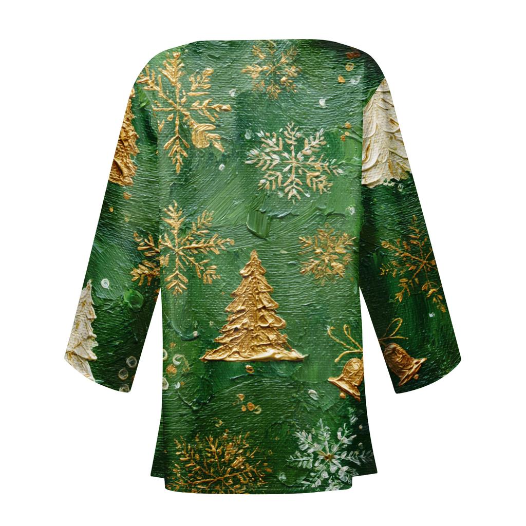 Women's Casual And Fashionable Christmas Printed Lightweight Mid Length Jacket Cardigan