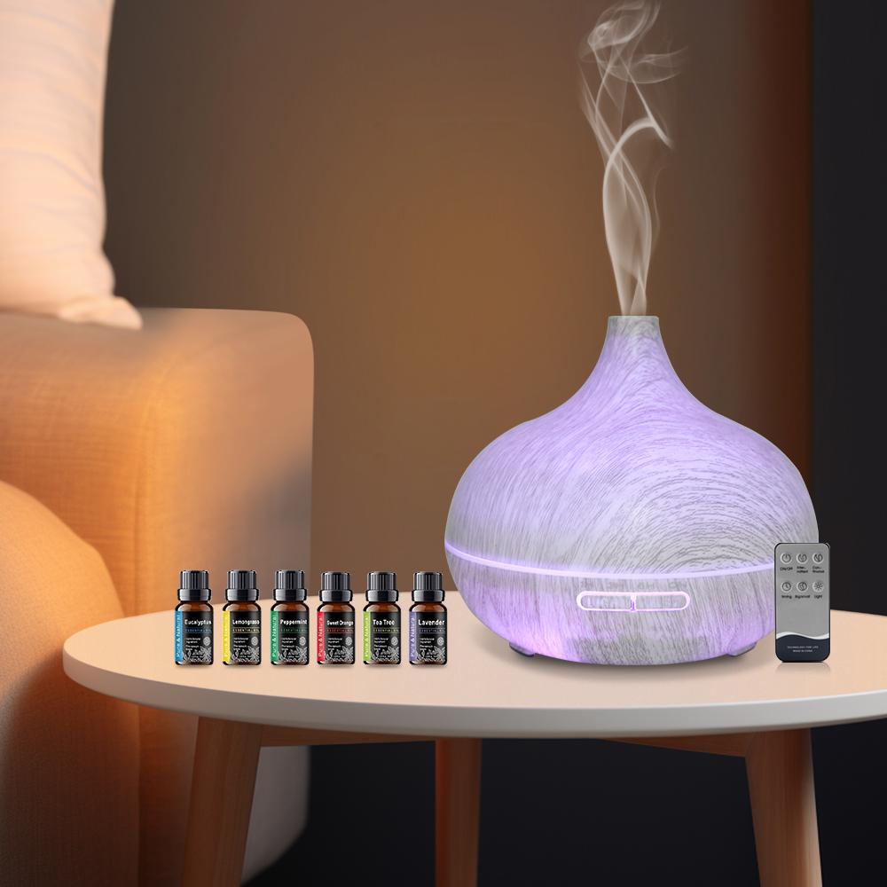 

550ml Essential Oil Diffuser & Humidifier Remote Control, Wood Grain Design, Ultra-Quiet for Better Sleep, Includes 6 Premium O 550ml