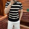 Summer Breathable Versatile Short Sleeve Slim Fit T-Shirt Casual Textured Thick Stripe Trendy Men's Knitwear