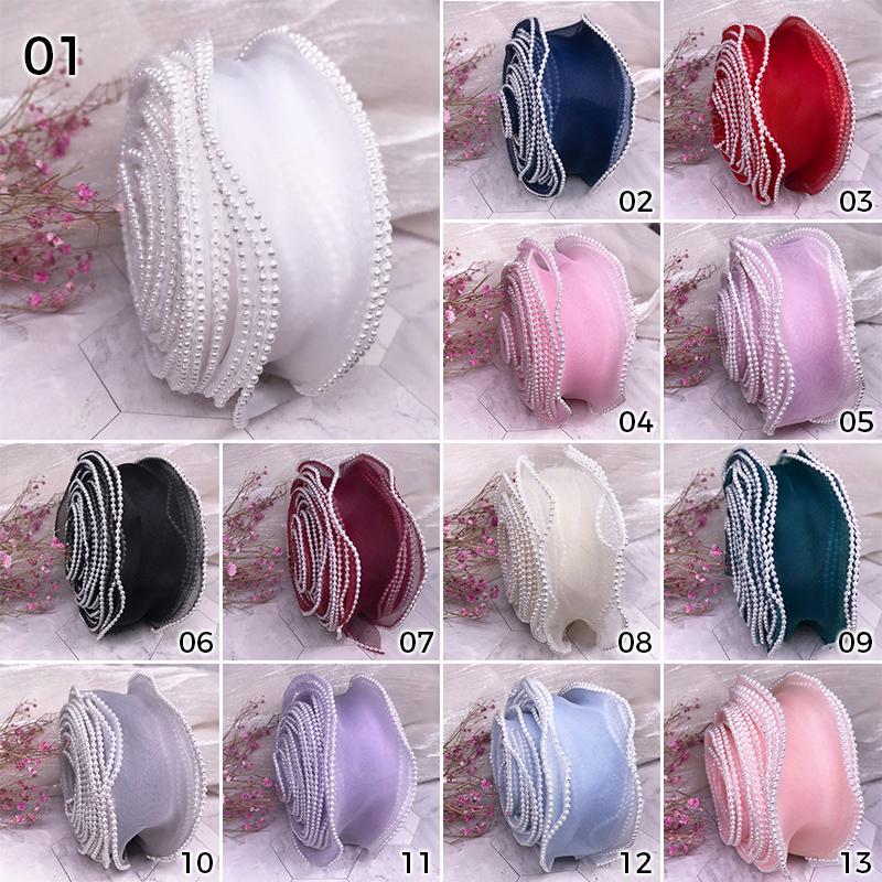 10 Yards Pearl Beads Wavy Edge Tulle Mesh Ribbon Trim DIY Clothing Dress Crafts Lace Fabric For Party Wedding Background Decor