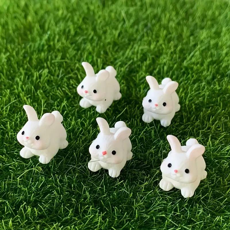5 Stück Mini Harz Kaninchen Miniaturfiguren, Niedliche Hasen Tiere Figuren für Feengarten Mikrolandschaft Haus DIY Basteldekoration