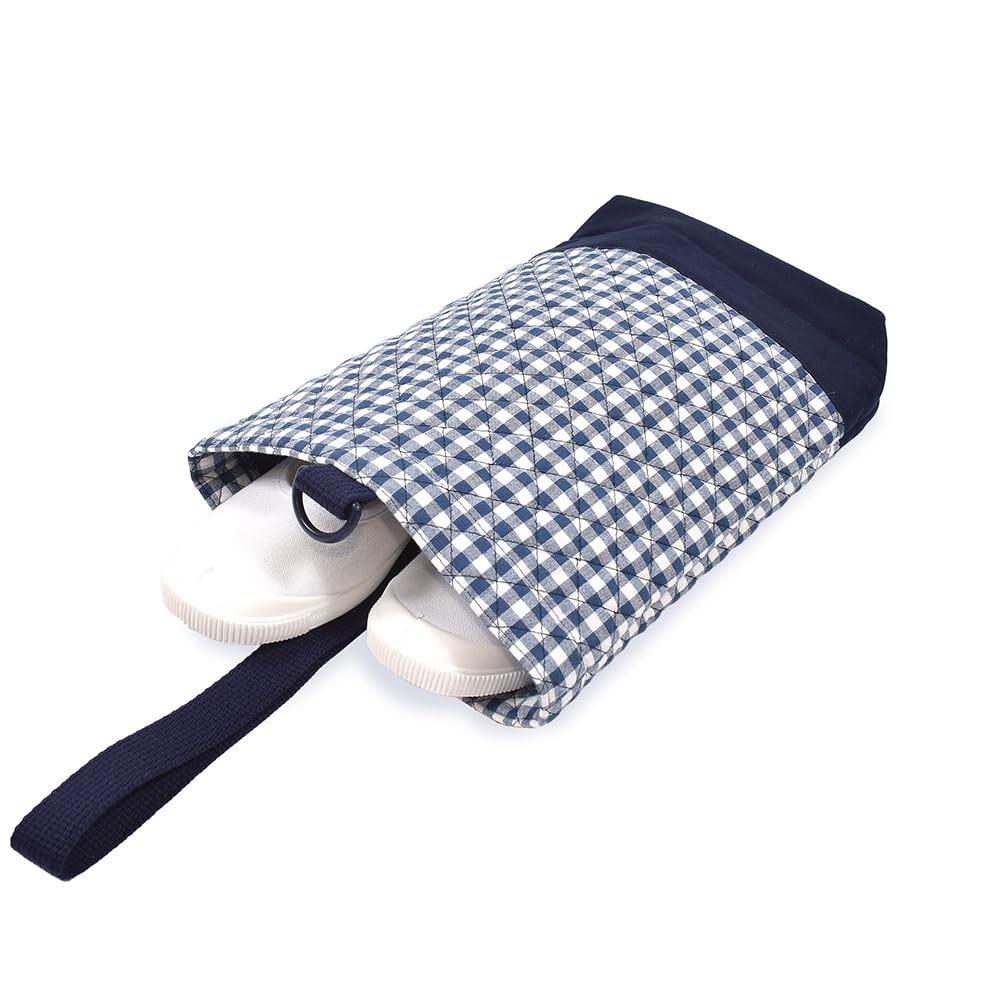 COLORFUL CANDY STYLE Quilted Entrance Set Navy Check x Navy Perfect for Shoe Gym Clothes and Cup Bag for Boys 4-Piece Kindergarten/School (Large