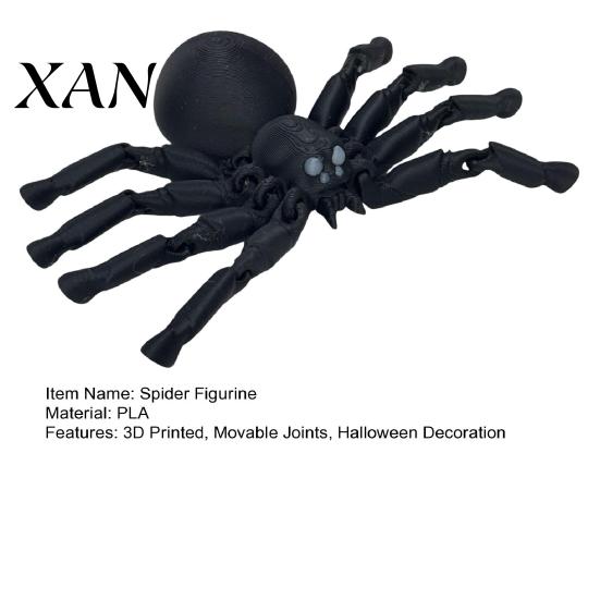 Movable Spider Joints 3D Printed Articulated Figurine, Flexible Joint Black Realistic Model Statue, Collectible Gothic Ornament for Halloween