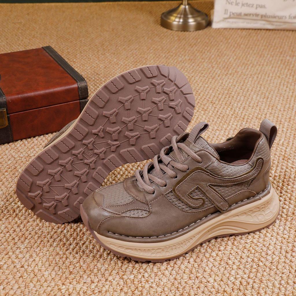 Guangzhou Huigu 2025 Autumn/Winter Women's Retro Thick Sole Cowhide Sports Shoes
