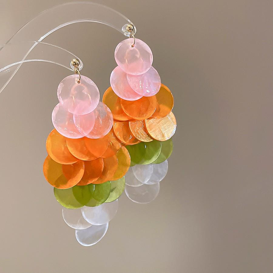 Silver Geometric Seashell Tassel Stud Earrings – Beach Vacation Style for Women