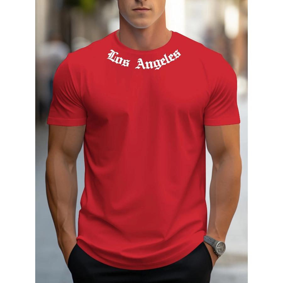 Cotton Men's 100% Cotton Summer Loose Size Los Angeles Graphic Printed Slim Fit Casual Sports Round Neck Short Sleeved T-shirt Top
