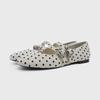 Fashion French Speckled Round Toe Shallow Mouth Double Strap Mary Jane Single Shoe Women's 2025 Spring Versatile Ballet Flat Shoes