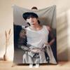 Young Man Against Purple Floral Background Theme Blanket Cozy Comfortable Throw Blanket For Living Room Sofa Bedroom Bed Lightweight Home Decor