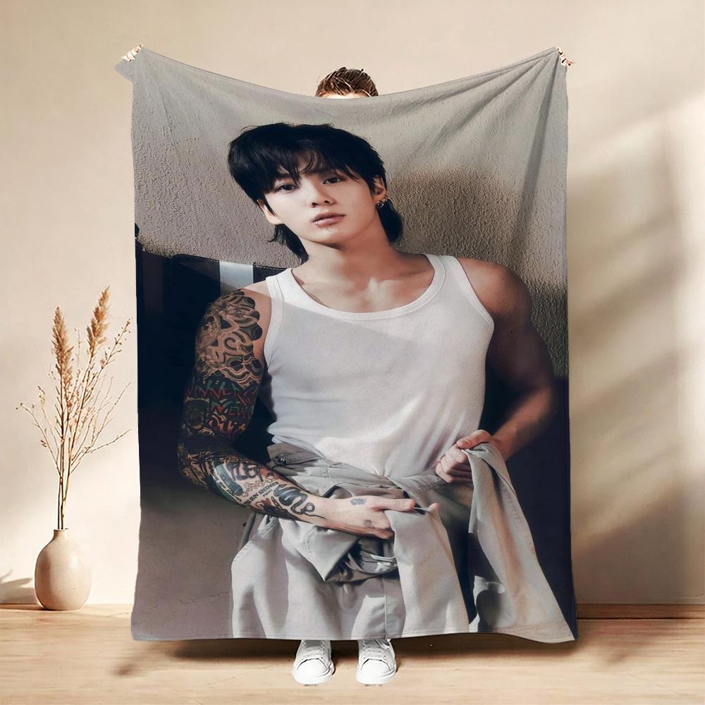 Young Man Against Purple Floral Background Theme Blanket Cozy Comfortable Throw Blanket For Living Room Sofa Bedroom Bed Lightweight Home Decor