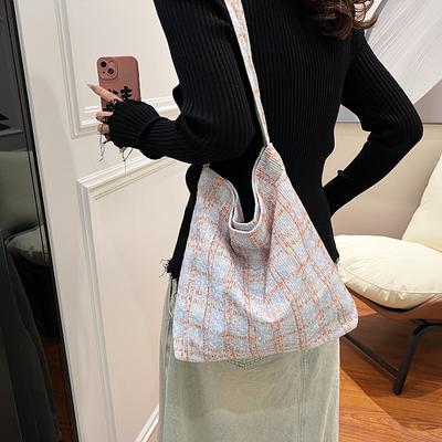 Large Capacity Underarm Bag Female 2025 New Student Class Plaid Bag Versatile Shoulder Tote Bag