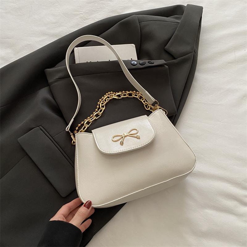 Korean Shoulder Chain Handbag 2025 Spring New Simple Versatile Bag Bow Decorative Messenger Bag
