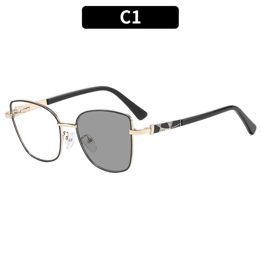 Cat-eye photochromic sunglasses—sun-protective shades for outdoor vacations.