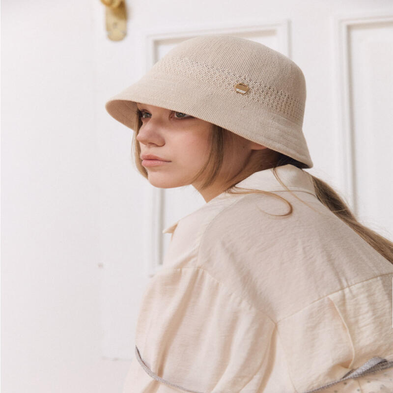 Женская вязаная панама в сетку Бежевая H024 beige
