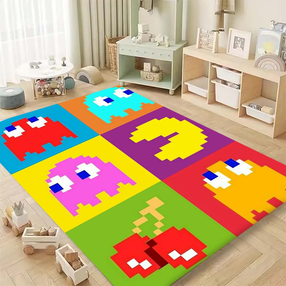 Pac-Man Game Theme Rug Non-Slip Round Carpet Gaming Room Bedroom Living Room Floor Mat Decoration