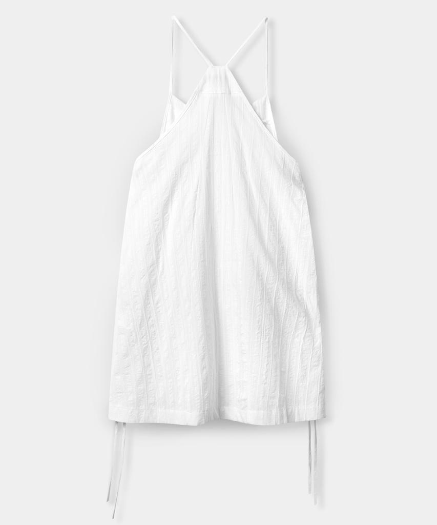 SOME PLACE Layered String Shirred Sleeveless Mini Dress [Ivory]