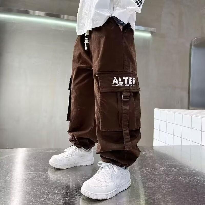Boys' Spring/Fall Straight-Leg Casual Pants, Larger Sizes, Lightweight Workwear-Style Pants, Stylish Pants