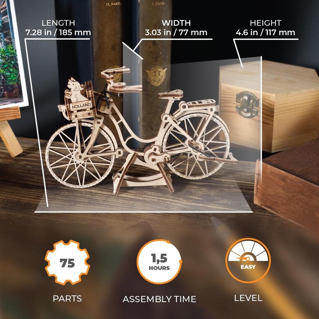 UGEARS Dutch Bicycle 3D Puzzle for Adults - Model Building Kit Wooden Puzzle Hobby for Men - 3D Puzzles for Adults - Wooden Model Kit