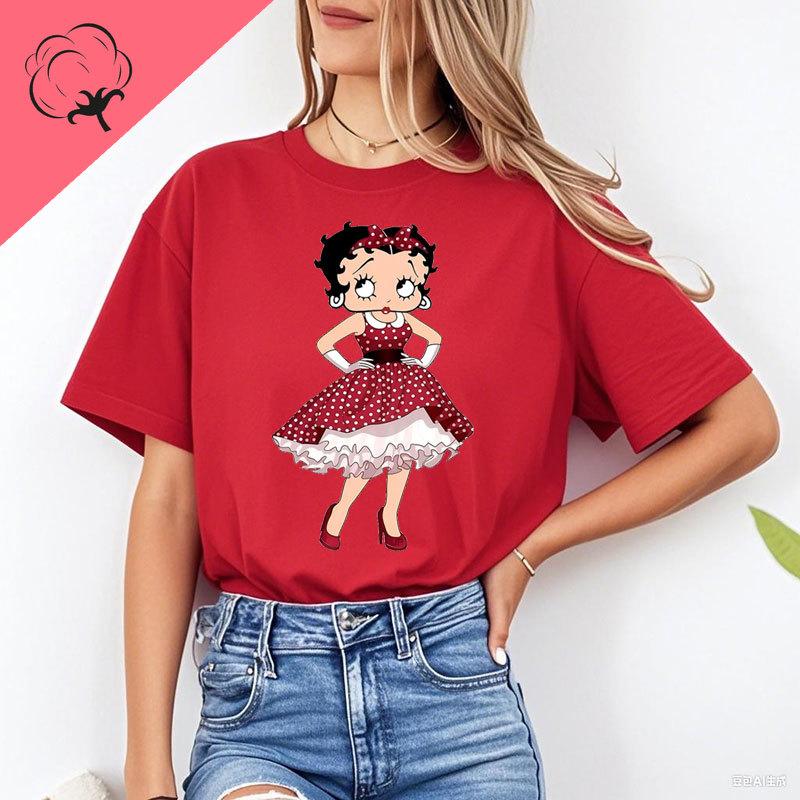 New Fashion BettyBoop T Shirt Kawaii Cotton Crewneck 2000s Clothes Y2k Women Shoujo Girl Style Creativity Tee