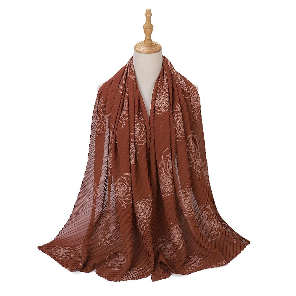 Women Pearl Chiffon Pleated Chiffon Hijab Scarf Islamic Clothing Headscarves Flower Shawls Headwraps For Ladies 70*165Cm