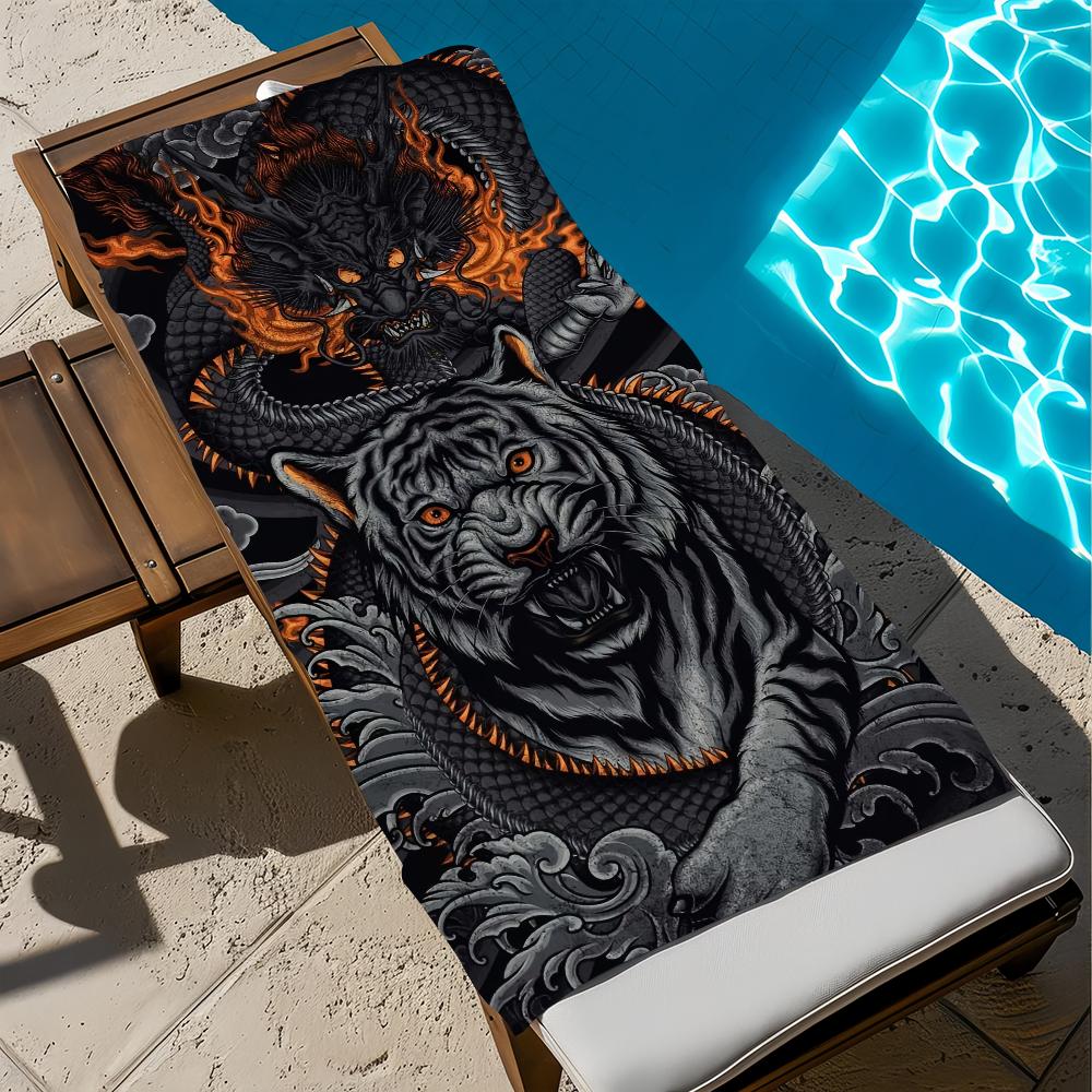 

Tiger retro Towel Large Quick-Drying Microfiber soft Beach Towel for Travel Fitness Sauna Bathing Camping W40*H60(CM)