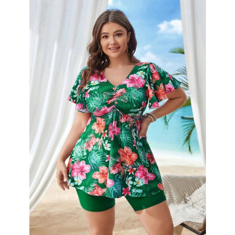 2025 Zweiteilige Übergröße Mollige Frau Badeanzüge Bedrucktes Tankini Surf Bademode Sport Strandbekleidung Hohe Taille Damen Schwimmanzug