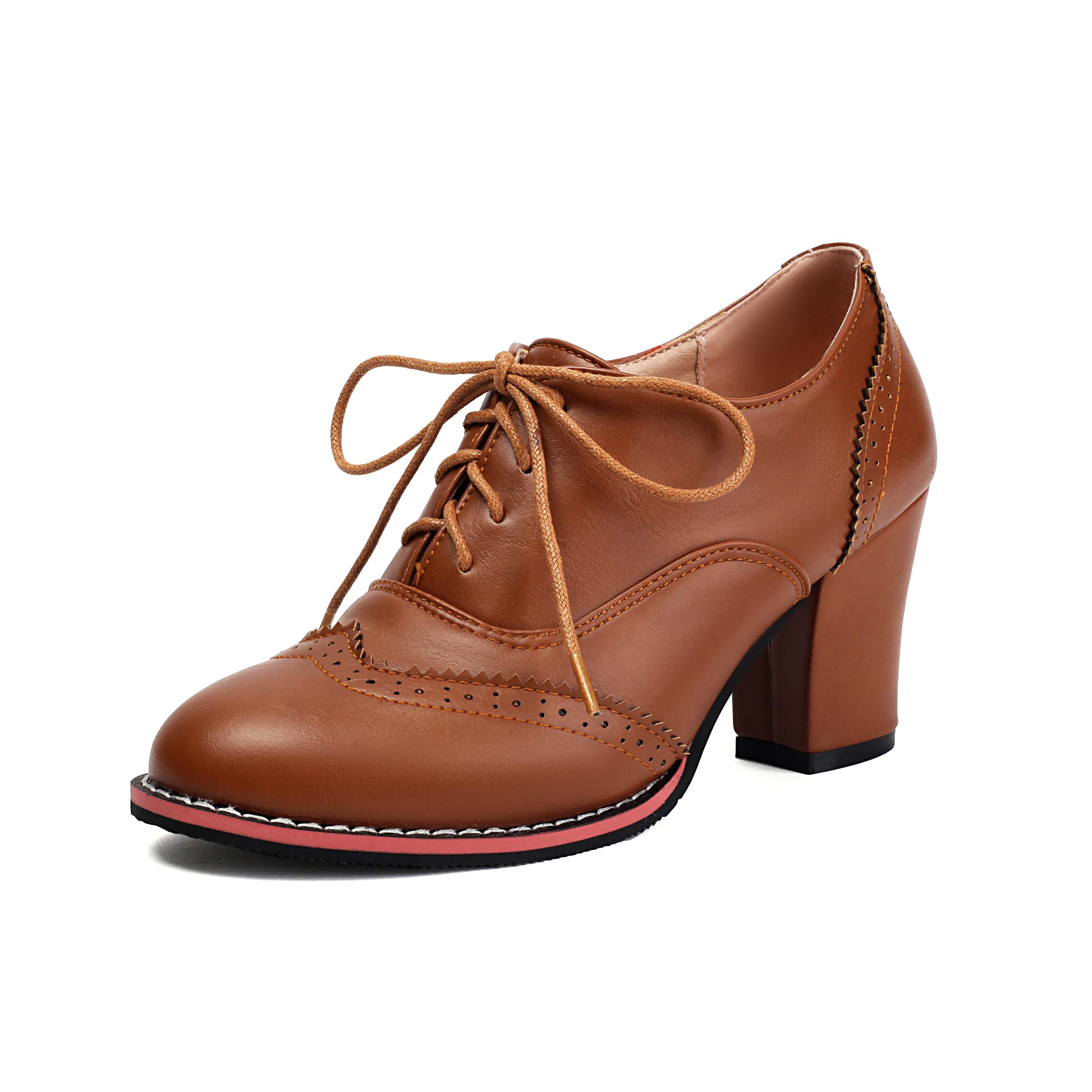 

Мода 2025 Женские туфли-лодочки Круглый носок Толстый высокий каблук Платформа Броги Студент Резные Ретро Шнуровка Классические Весенние Офисные Леди Туфли на шнуровке 35 жёлтый