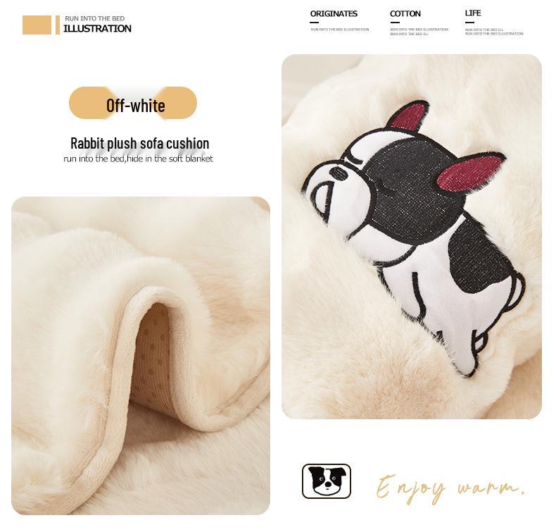 Large Rabbit Fur Plush Sofa Cushion - Winter 2025 Fleece Lined, Thickened, Non-Slip Leather Cover