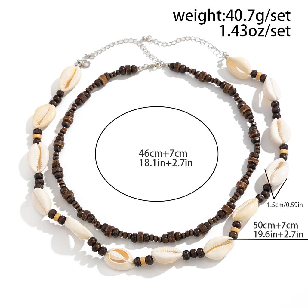 Salircon 2Pcs/Set Retro Gothic Scallop Wood Beaded Chain Necklace Men Hip Hop Fashion Versatile Handmade Choker Necklace Jewelry