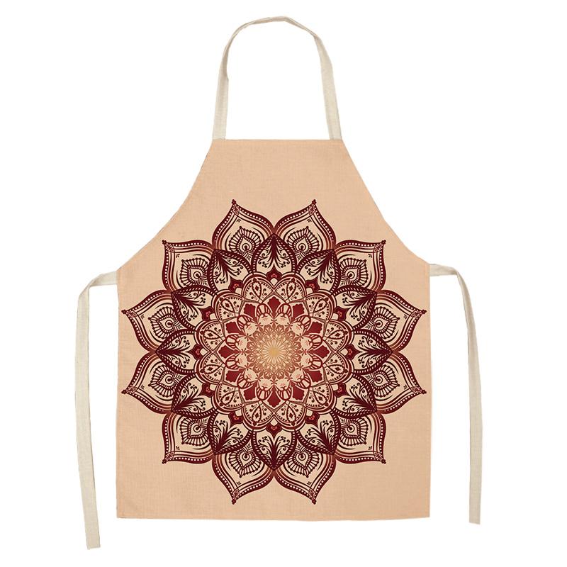 Home Cooking Baking Kitchen Apron Mandala Print Kitchen Apron Women's Coffee Shop Cleaning Accessories Cotton Linen Bib