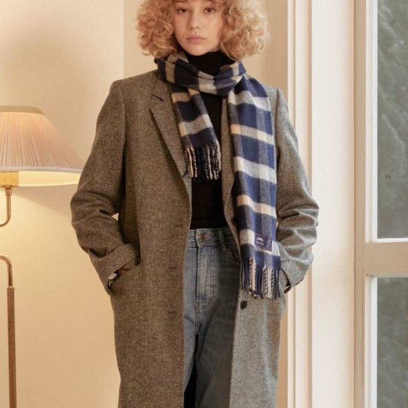 ABRAHAM MOON Merino Wool Muffler 25cm - Blythe Navy Silver