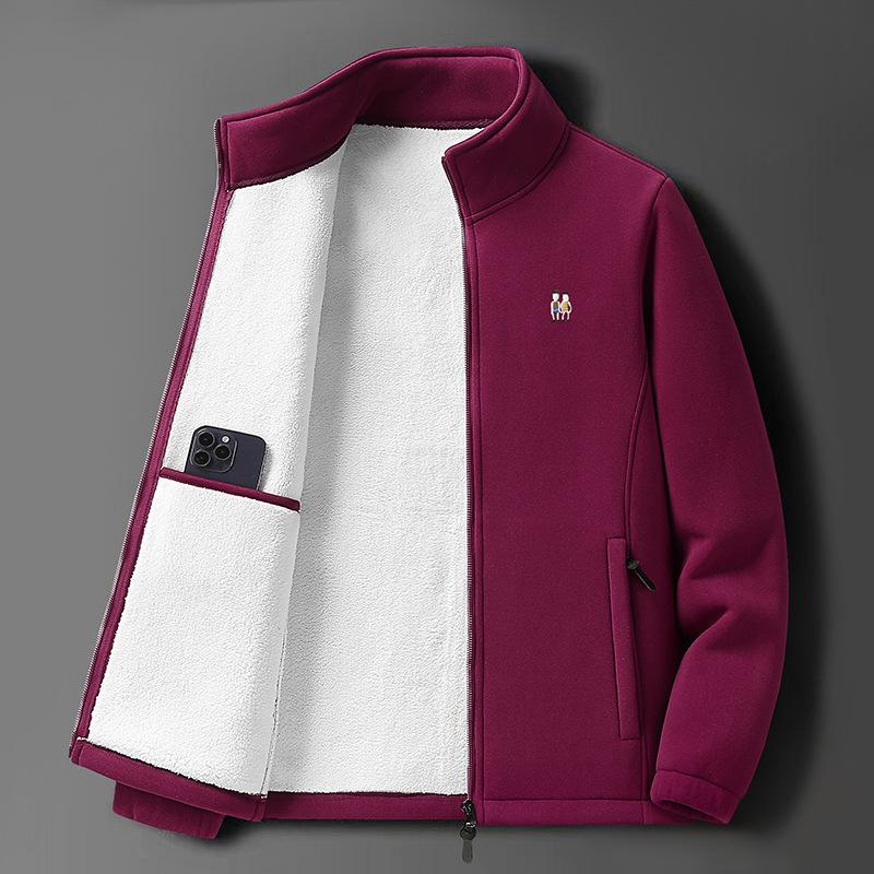 Men's Lambswool Fleece Jacket - Autumn/Winter Velvet Lined, Thick Warm Outerwear for Middle-Aged & Elderly.