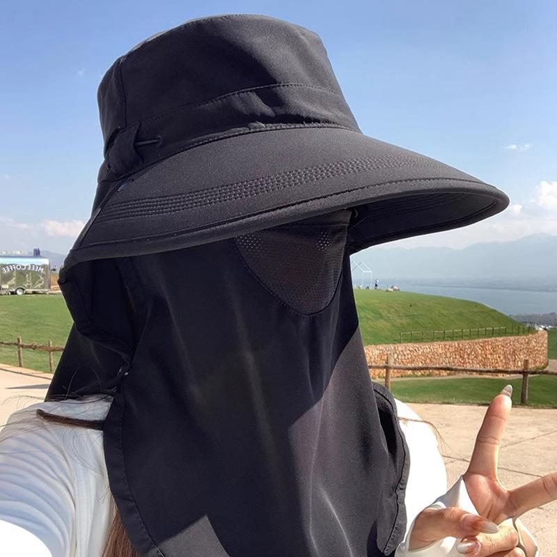 Summer UV Breathable Mask Neck Protection Sun Hat Large Brim All Round Sun Hat Outdoor Sun Protection Hat